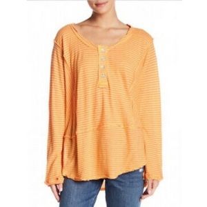 Free People Orange Stripe Hong Kong Henley Top S